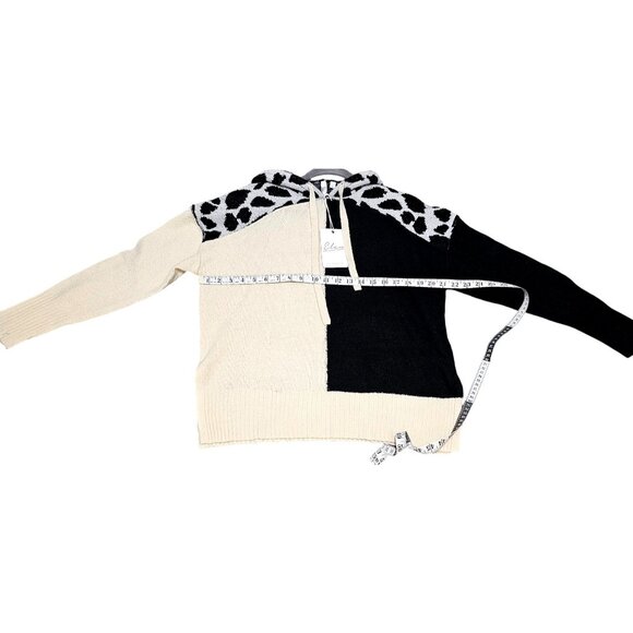 Elan Womens S Two-Tone Black & White Hooded Sweater With Leopard Print Detail Ac - Picture 8 of 8